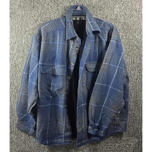 Protest Clothing Plaid Flannel Shirt Blue Grey Quilted Lined Shacket Mens Medium